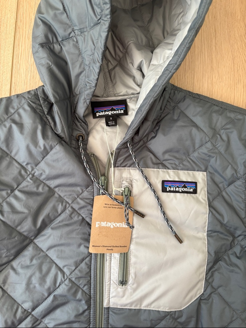 NWT Women's Diamond Quilted Bomber Hoody Nouveau Green Grey Size Small - Picture 2 of 7